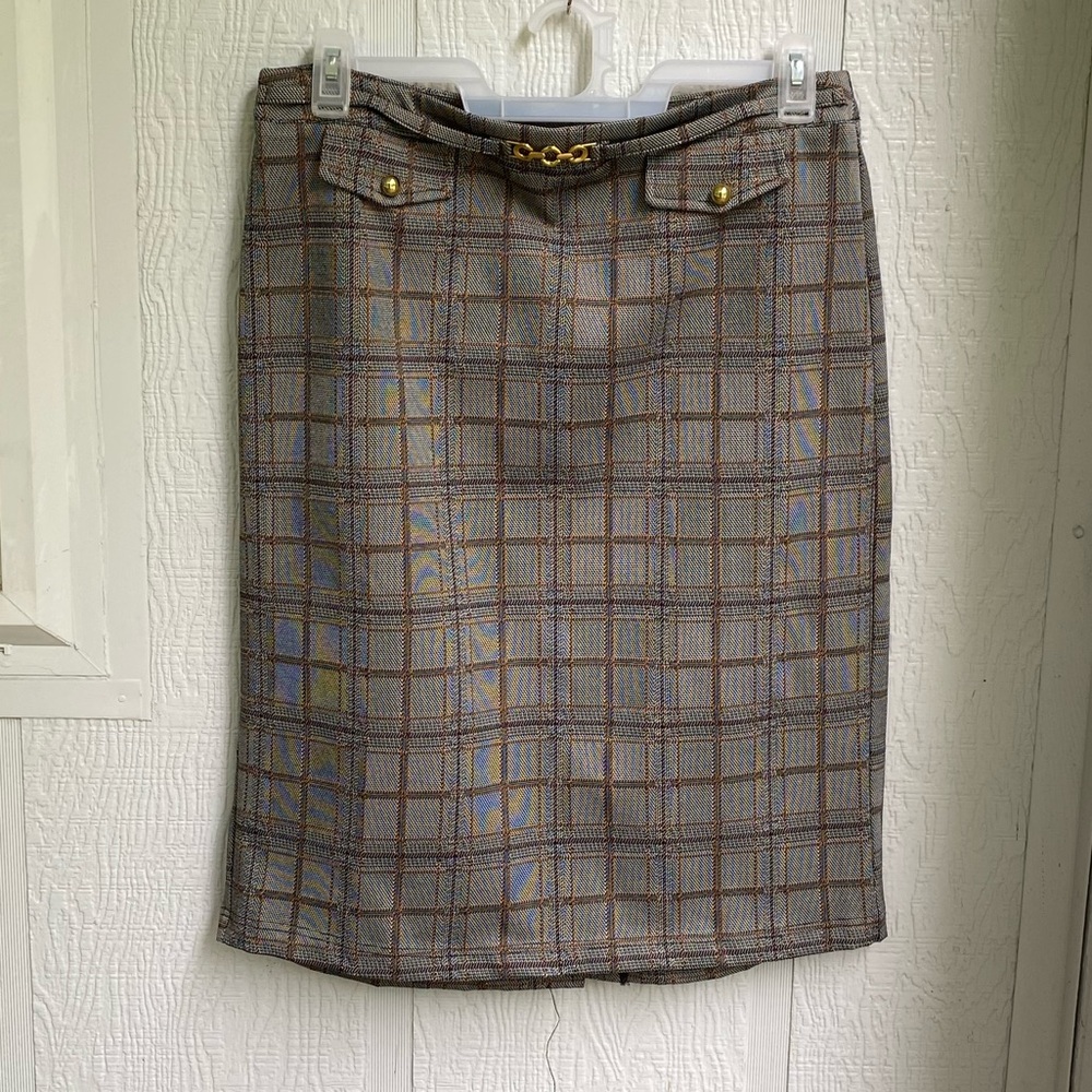 Cato Women's Houndstooth Plaid Patterned Straight Pencil Skirt Size Large